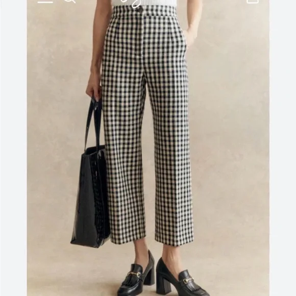 Sézane Martin Crop Checkered Black and Cream trousers. Size 36 (4) Pre 2025 NWT - Picture 1 of 6